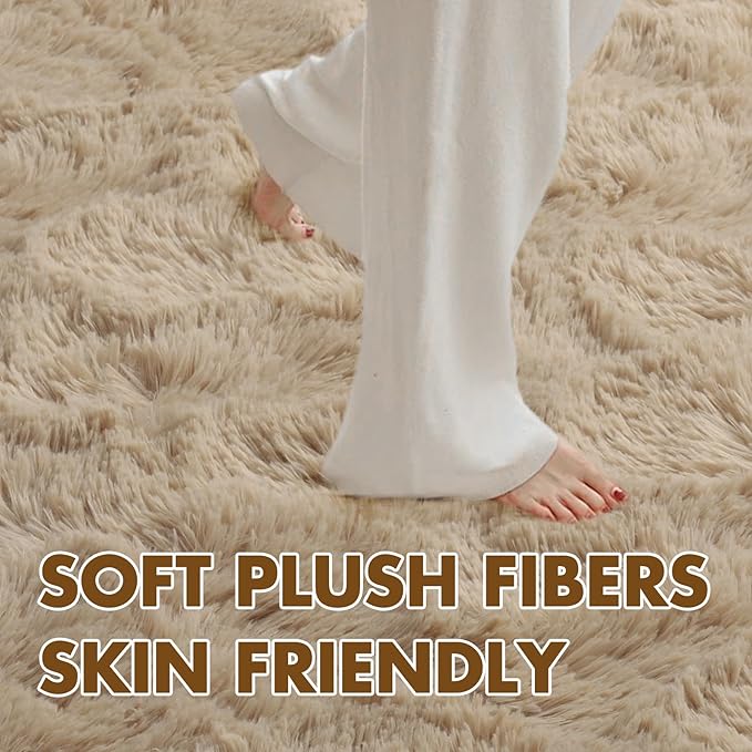 8x10 Ft Extra Large Shag Beige Rugs - Image 4
