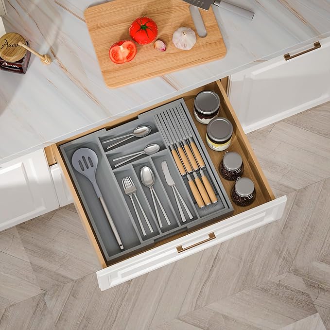 TIOPGHAD Bamboo-Silverware-Drawer-Organizer-Kitchen, Expandable Utensil Holder - Image 6