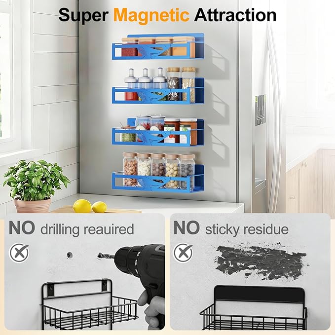 Magnetic Spice Rack for Refrigerator, 4 Pack Metal Magnetic Shelf Organizer for - Image 4