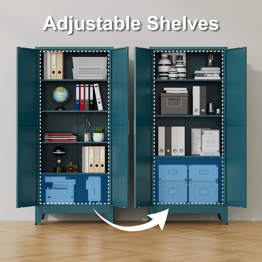 Tall Kitchen Pantry Storage Cabinet,Metal Blue Cabinets With Doors and Adjust...