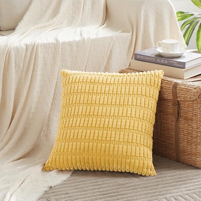 Fancy Homi 4 Packs Yellow Big Decorative Throw Pillow Covers 24x24 Inch - Image 2