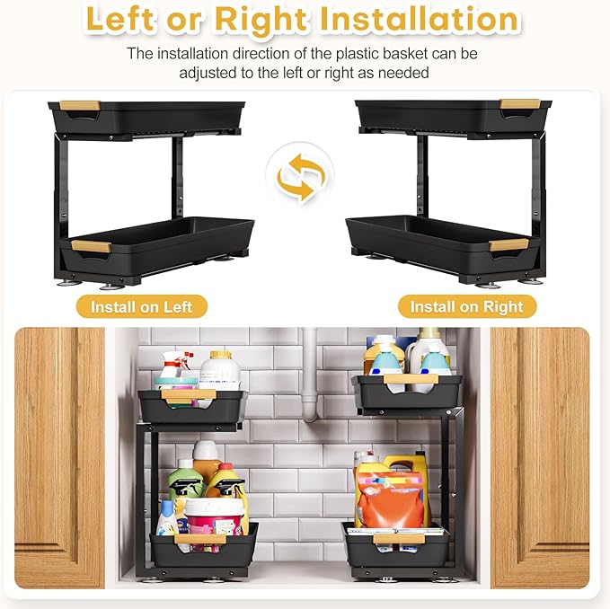 Homde 2-Tier Under Sink Organizer: 2pcs Set Adjustable Pull Out Drawer - Image 6