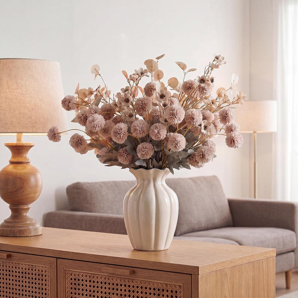 22Pcs Faux Kiku Flowers for Vase, Beige Artificial Flower Arrangements, Long ...