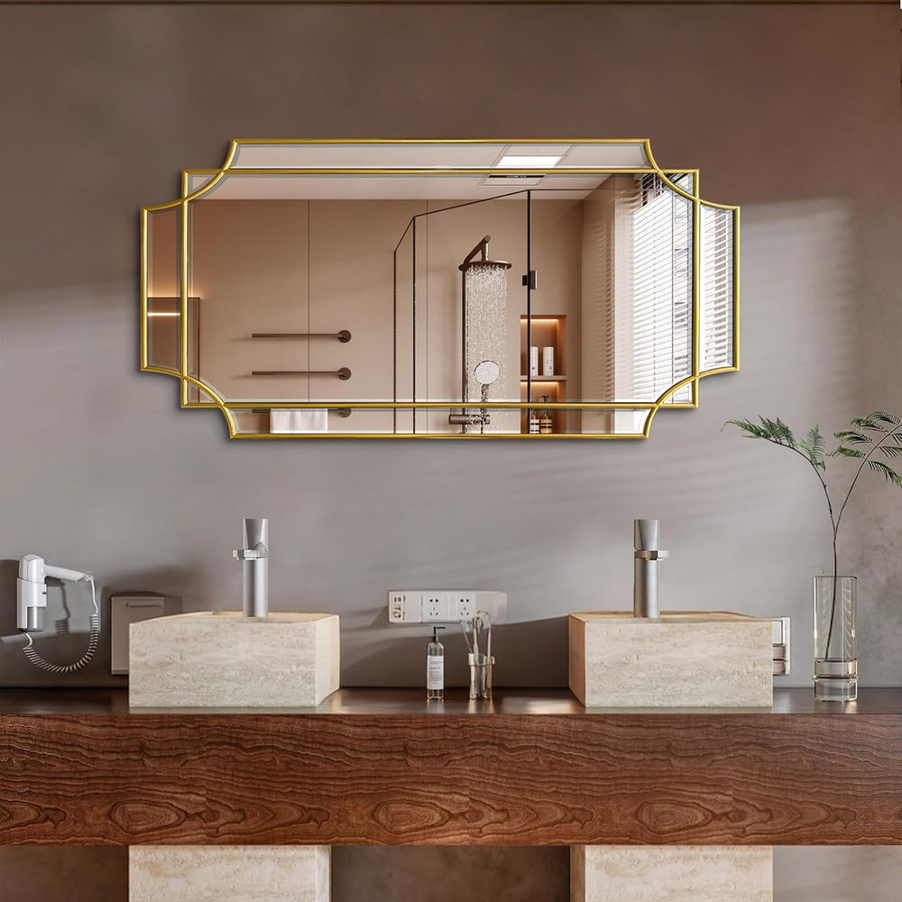 HQiJun Wall Mirror Full Length, 47" x 24" Gold Wood Framed Full Bod...