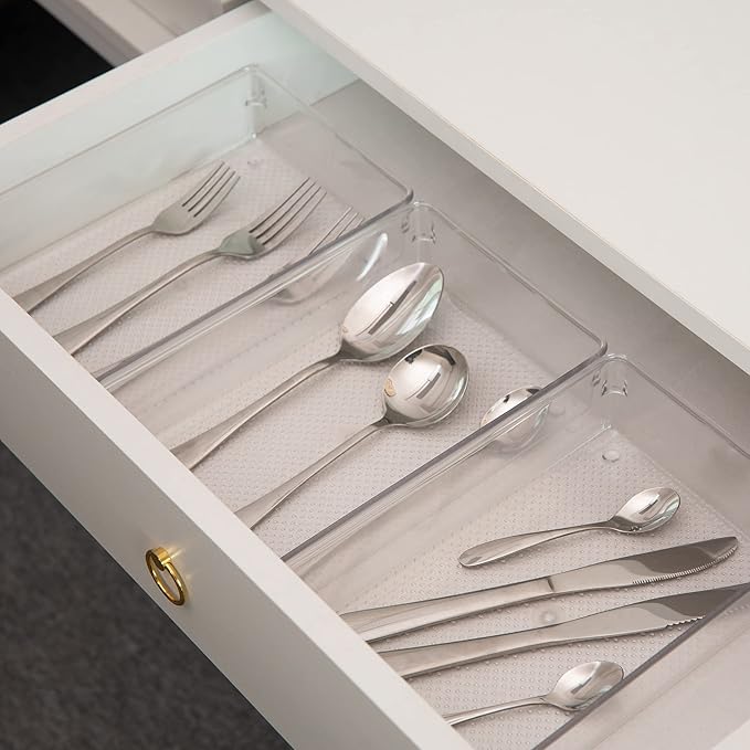 5 Pack Clear Plastic Drawer Organizer Tray Cutlery Utensil Makeups Drawer - Image 6