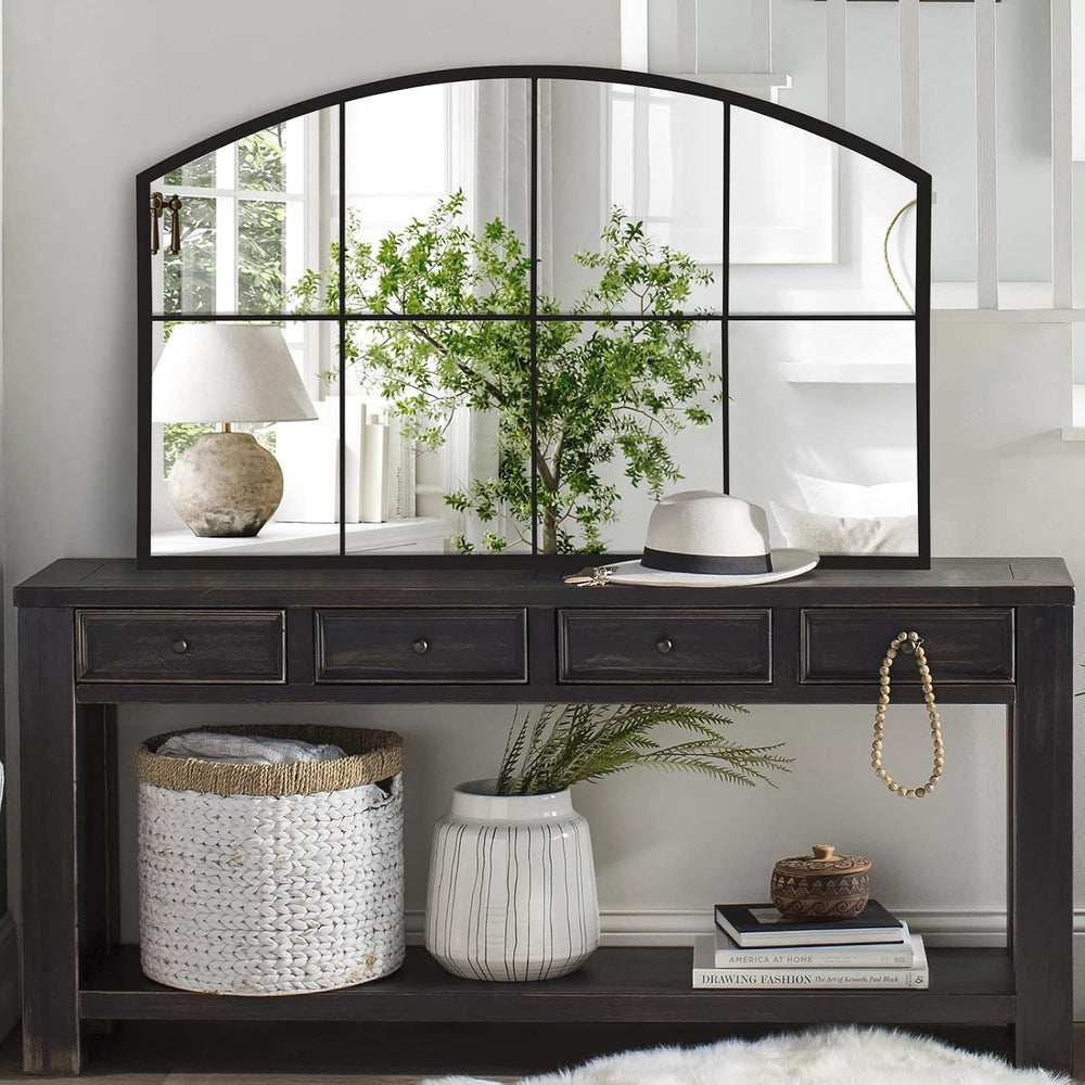 WAMIRRO 42x28 Large Black Arched Window Pane Wall Mirrors, Farmhouse Decor