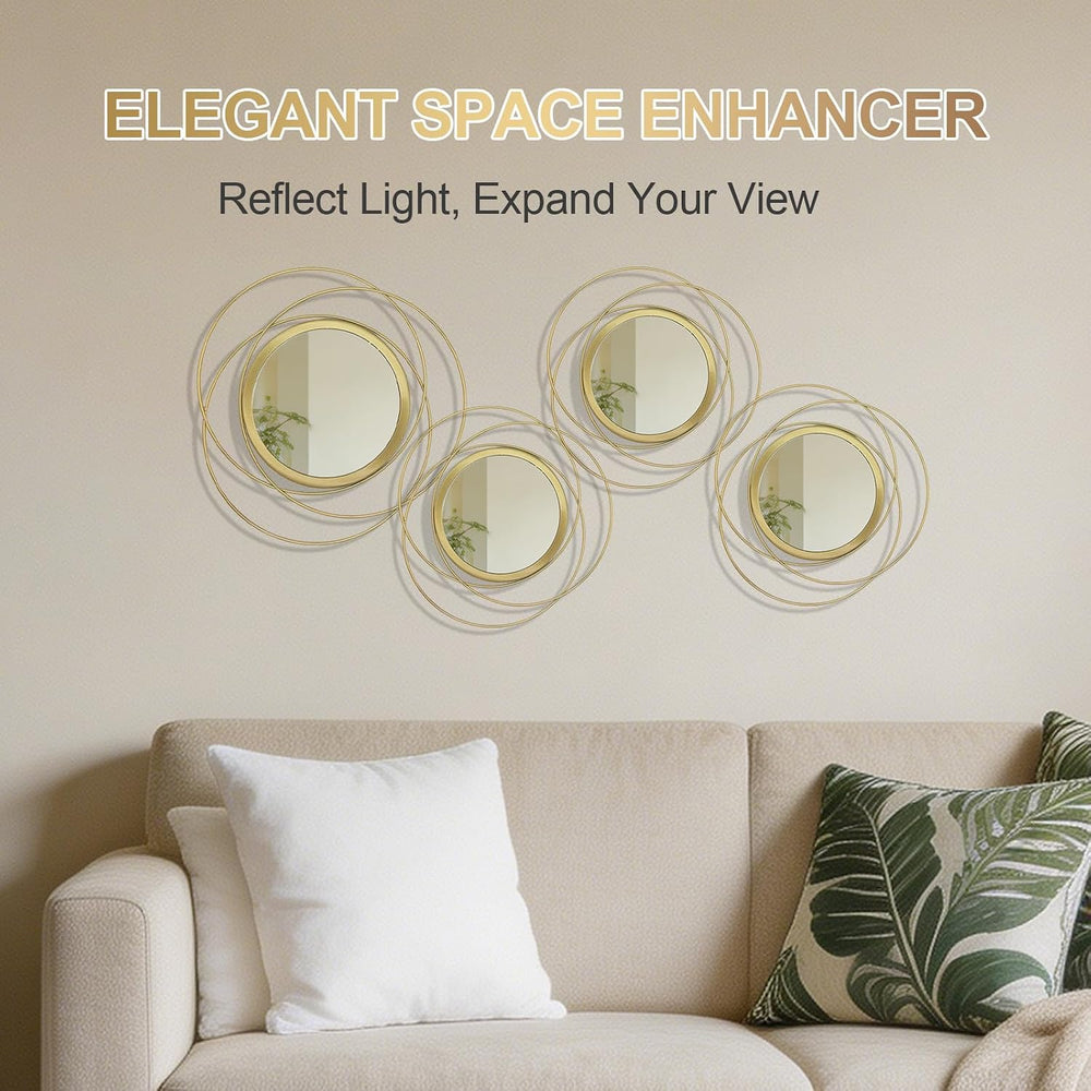 4 Piece Gold Round Wall Mirror Set Modern Metal Circles for Home Decor
