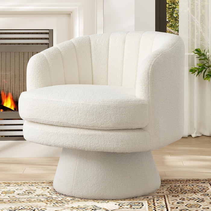 IOMOR Swivel Accent Chair Barrel Vanity Chairs, Mid Century Modern Chair for Living Room Bedroom Small Spaces, Armchair Vanity Swivel Chairs with Removable Padding (1, White)