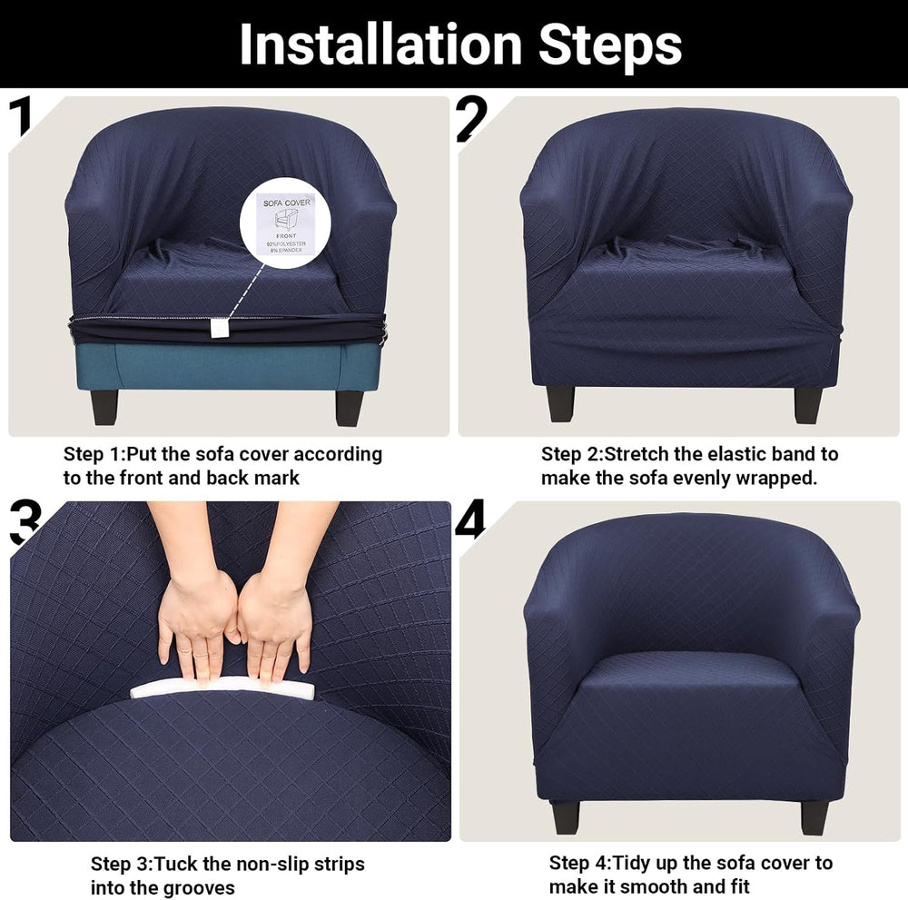 Barrel Chair Covers Slipcover 1 Piece, 2 Pack Stretch Navy Blue Club Chair Co...