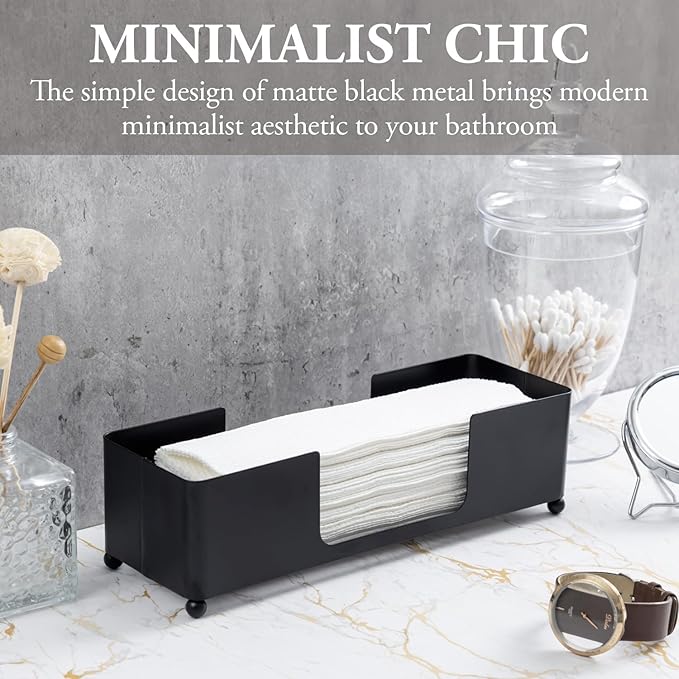 MyGift Modern Matte Black Metal Tabletop Commercial Folded Paper Towel Holder - Image 3