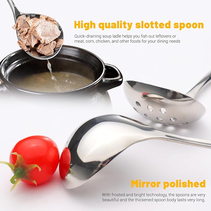 2Pcs Small Ladle and Slotted Spoon, Heavy Duty 304 Stainless Steel Gravy Ladle - Image 6