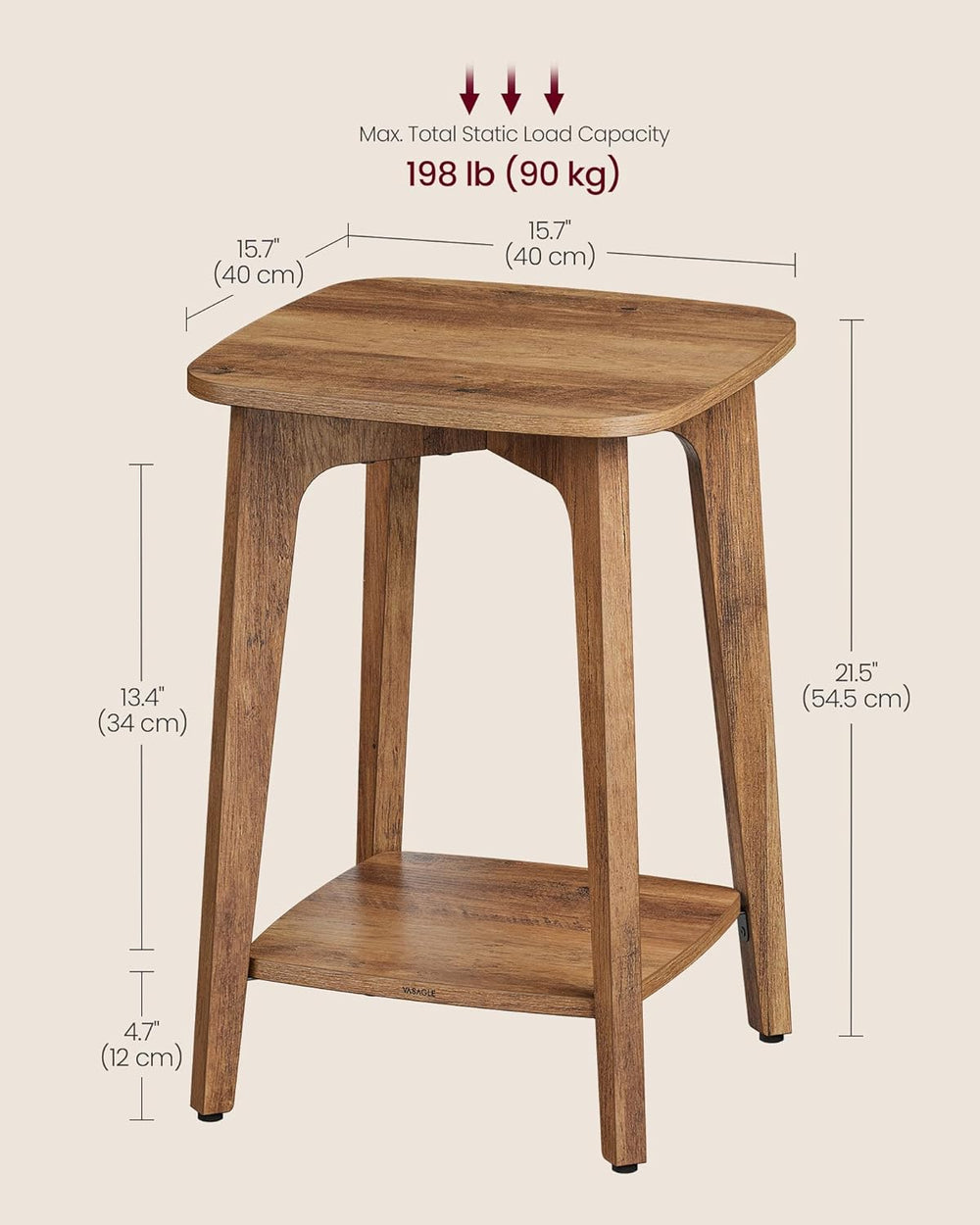 VASAGLE MAEZO Collection - Side Table, 2-Tier Small Square End Table, Nightst...