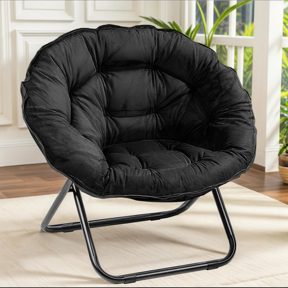 Grezone Folding Saucer Chair, Oversized Lazy Moon Chair with Metal Frame, Com...