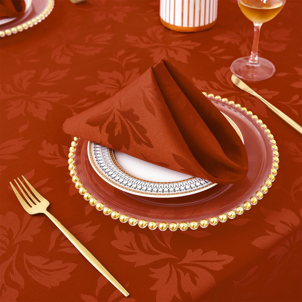 Romanstile Fall Jacquard Dinner Napkins, Thanksgiving Table Decor | Waterproof Damask Floral Cloth Napkins for Dinner & Parties, 20x20 Inch, Set of 4, Burnt Orange