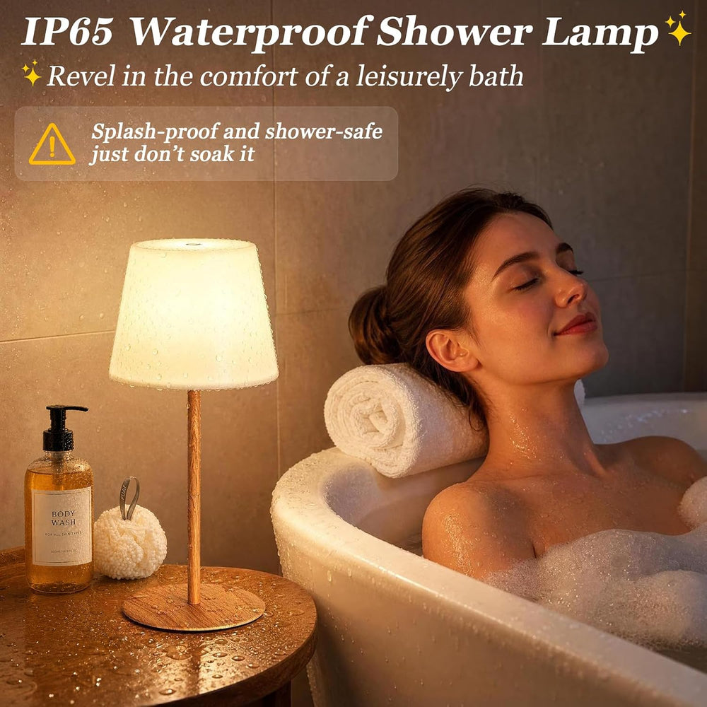 Waterproof Shower Lamp, Rechargeable Table Lamp Cordless for Bathroom