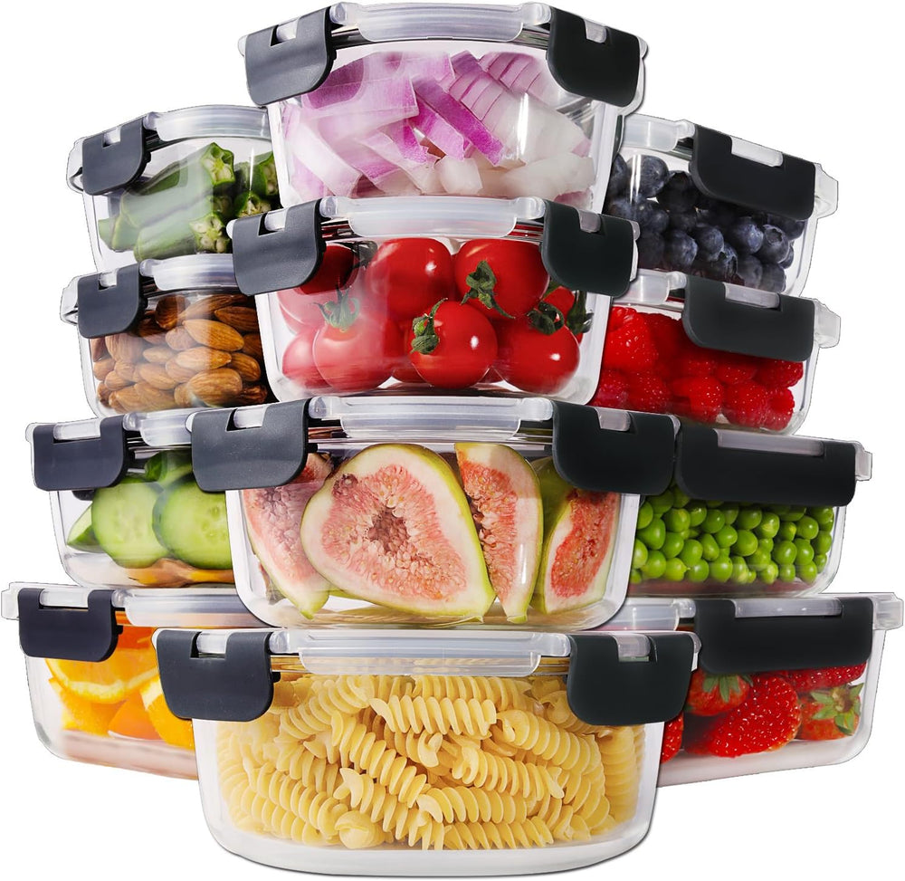 HOMBERKING 24pc Borosilicate Glass Food Storage Containers