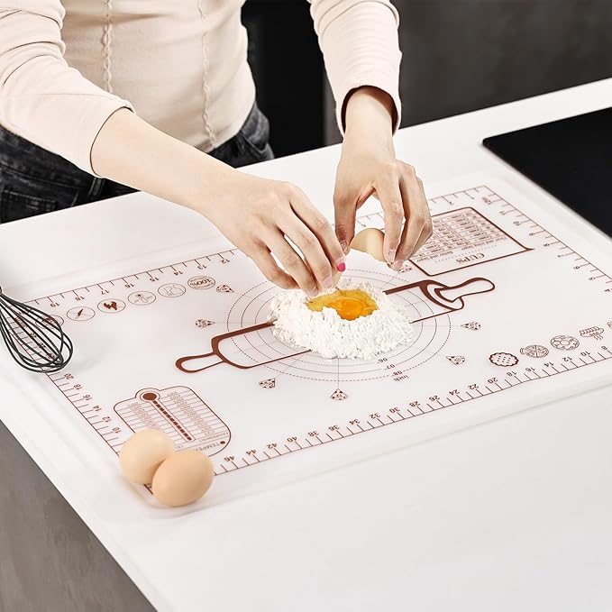 Silicone Baking Mat 16"L x 24"W, Extra Thick Dough Rolling Pad by KitchenRaku