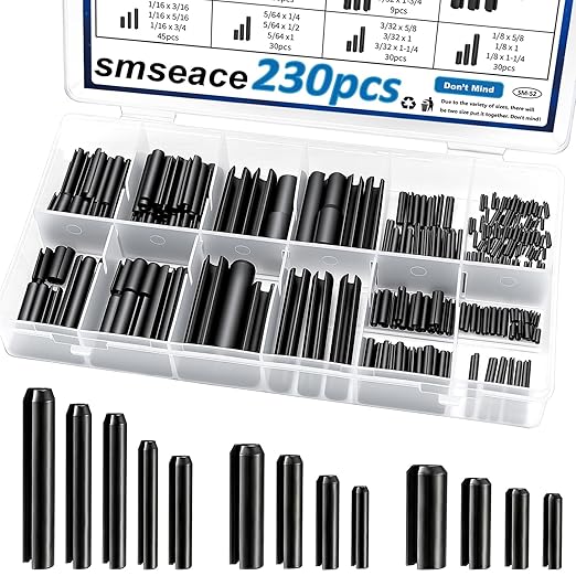 230Pcs Roll Pin Set SAE 1/16 5/64 3/32 1/8 5/32 3/16 7/32 1/4 5/16 3/8 Inch by Seept