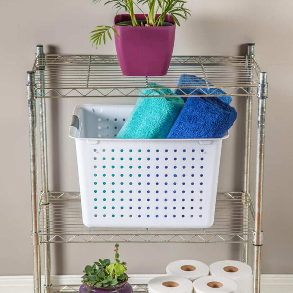Sterilite 12 Pack Large Deep Ultra Plastic Storage Basket Laundry Tote