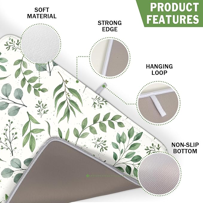 Kawani Sage Green Dish Drying Mat 16x18 In Absorbent Reversible Eucalyptus - Image 3