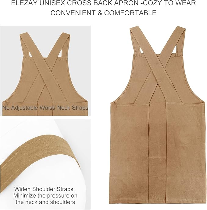 ELEZAY Aprons for Women with Pockets Plus Size Comfort Cross Back No Tie Cotton - Image 2