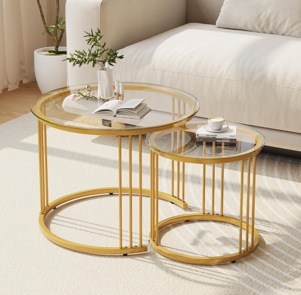 Garden 4 you Nesting Coffee Table, 23.6" Round Coffee Table Set of 2, Gl...