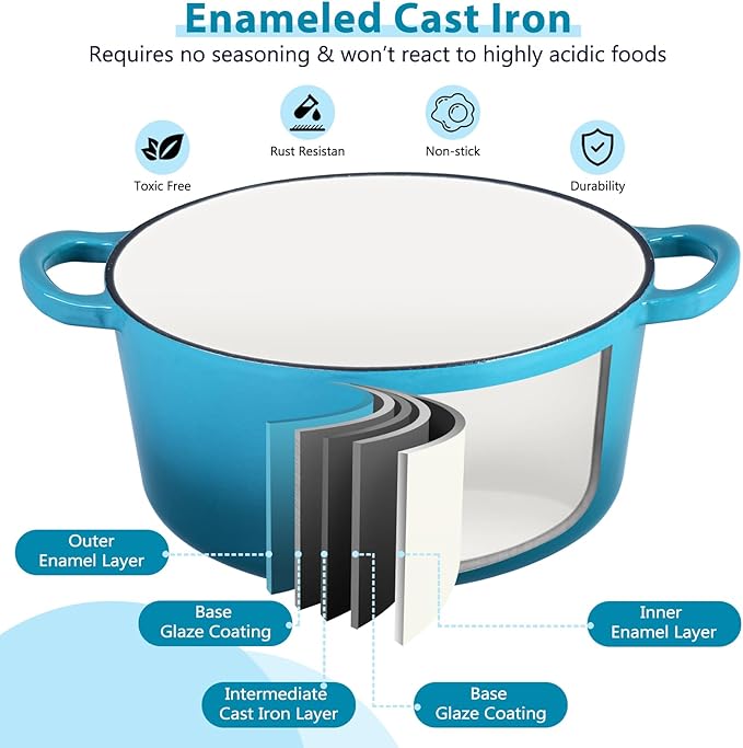 E-far 6 Quart Dutch Oven, Enameled Cast Iron Dutch Oven Pot