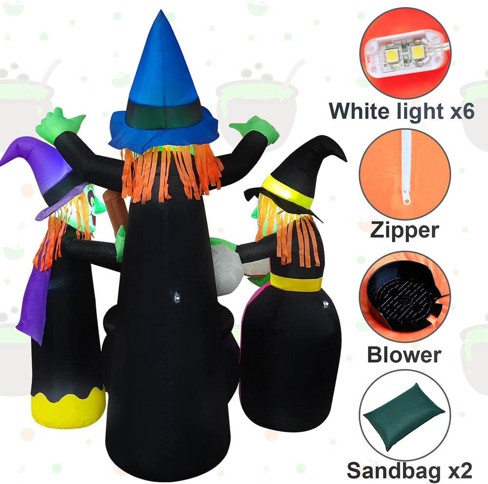 Halloween Inflatables Outdoor Decorations,6 Feet 3 Witches, LED Lights, Blow ...