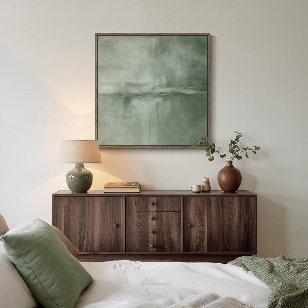 Framed Modern Green Abstract Wall Art Decor for Living Room, 30x30 In