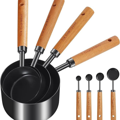 8-Piece Food-Grade Measuring Cups and Spoons Set, Nonstick Black Kitchen by Unknown