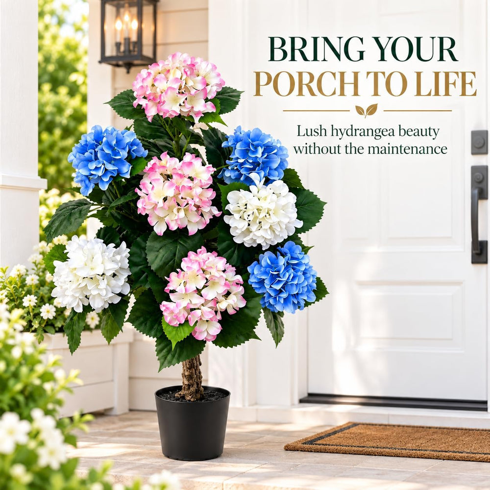 3FT Artificial Hydrangea Tree in Pot, Faux Flowering Plant
