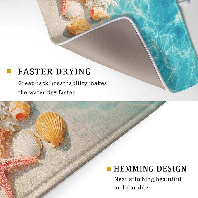 Giwawa Coastal Starfish Dish Drying Mat 18"x24" Ocean Blue Sea Coral Seashell - Image 3