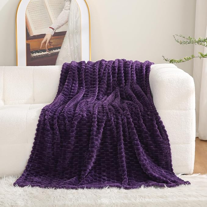 Puncuntex Deep Purple Throw Blanket 60"×80" inches Fuzzy 3D Jacquard Decorative - Image 6