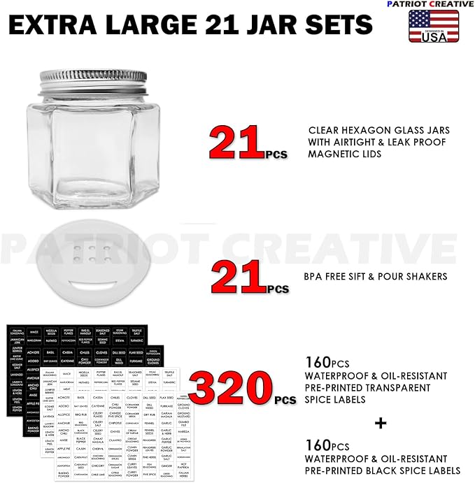 Patriot Set of 21 Large 4oz Magnetic Spice Jars - Image 2