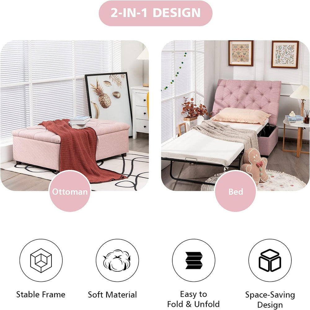 Folding Ottoman Chair Bed with Mattress & Metal Frame