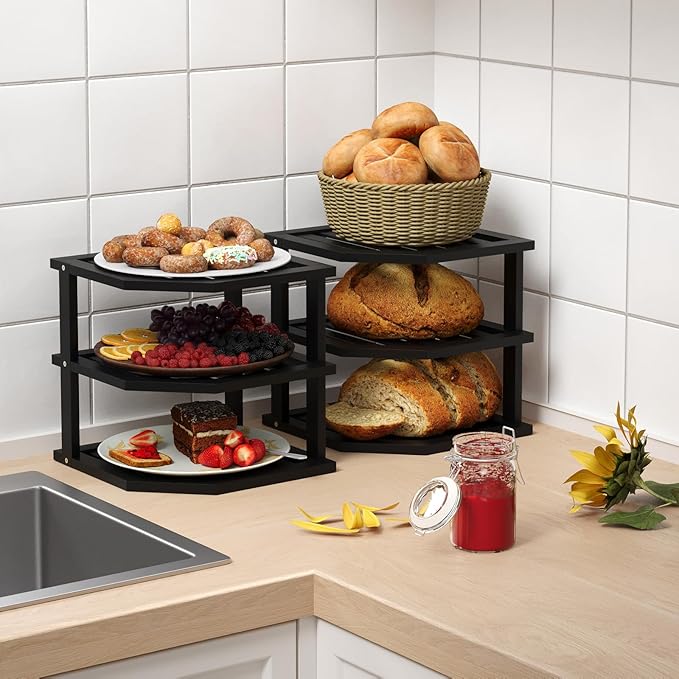 VERTORGAN 3 Tier Bamboo Corner Shelf, Dish Drying Rack, Plate Organizer - Image 6