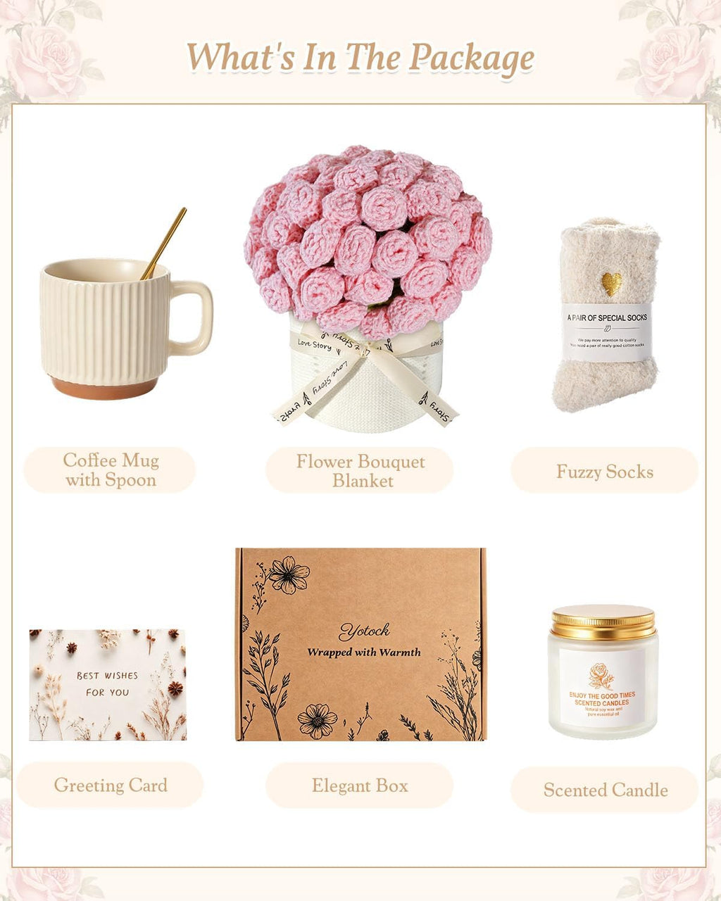 Get Well Gifts for Women After Surgery Flower Blanket Care Package Women | Crochet Flower Blanket, New Mom Postpartum Self Care Package Best Friend Birthday Gifts for Women Gift Baskets Girlfriend Set