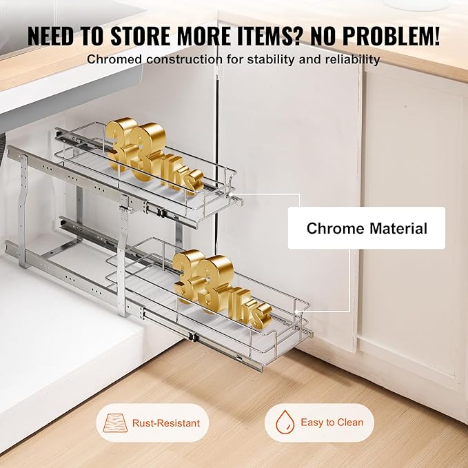 VEVOR Pull Out Cabinet Organizer, 8.5" W x 21" D x15.2 HHeavy Duty Slide Out - Image 5