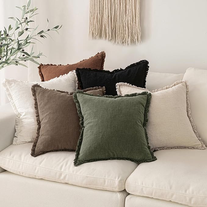MIULEE Decorative Throw Pillow Covers Neutral Linen Fringe Throw Pillows Euro - Image 6