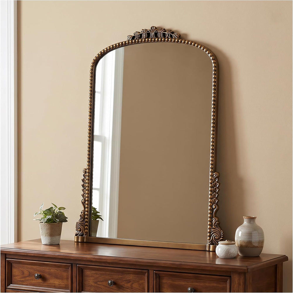 24"x32" Vintage Gold Mirror, Baroque Arched Wall Mirror