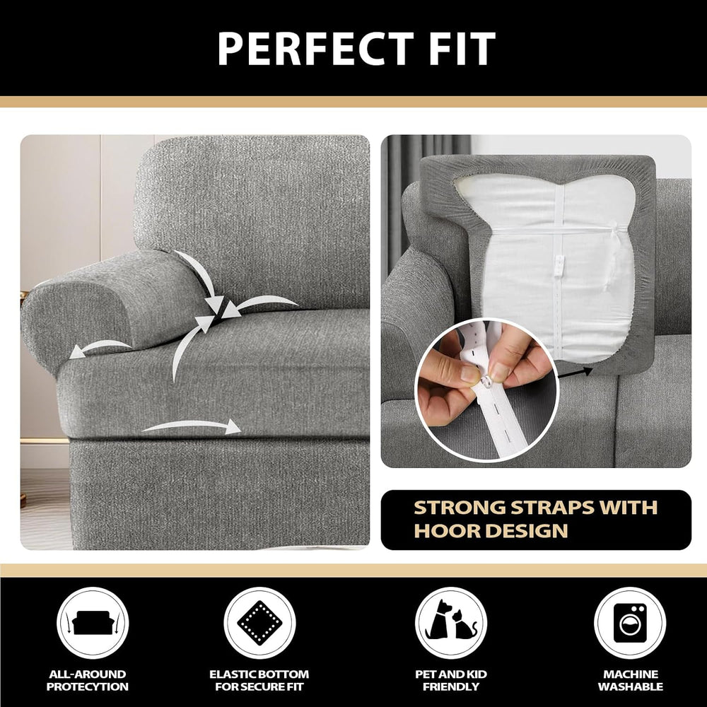 Sofa Cover 2 Pieces T Cushion Chair Covers with Arms Super Stretch Chair Slip...