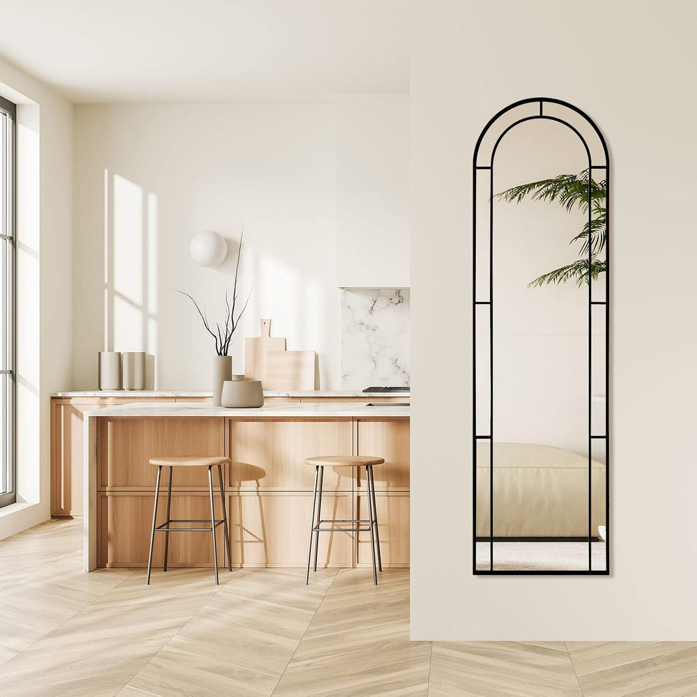 Arched Full Length Window Mirror, 16x56 Windowpane Body Mirror with Metal Fra...