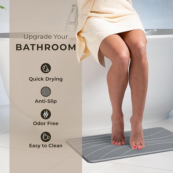 TOSORO - Stone Bath Mat Diatomaceous Earth Shower Mat Non-Slip Super Absorbent - Image 2