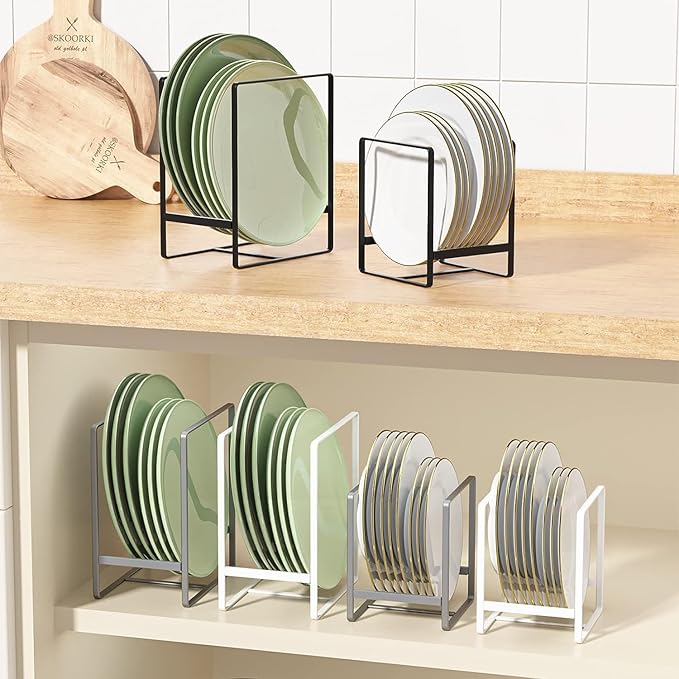 2 Pack Large Plate Holders Organizers Upright Cabinet Dish Drying Racks Metal - Image 5