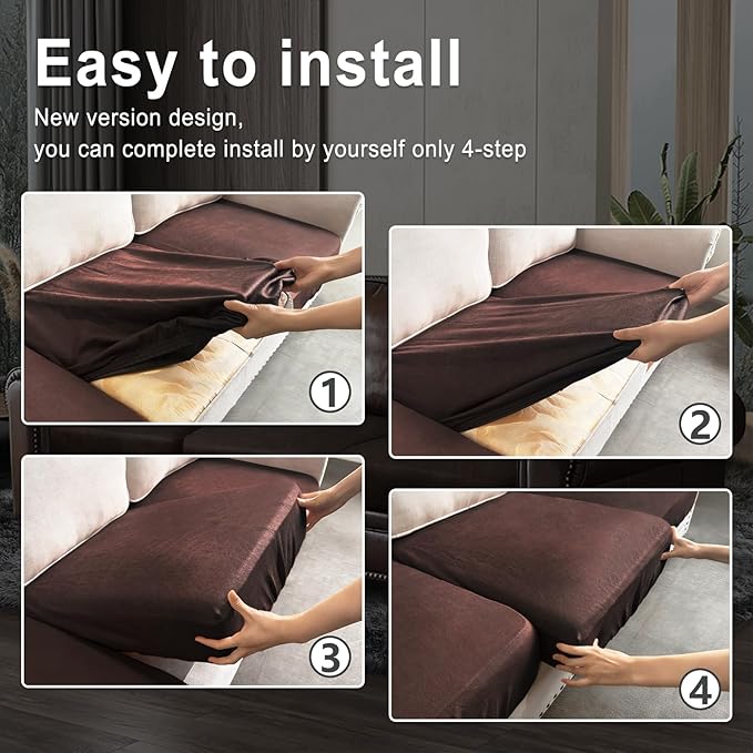 Leather Look Couch Cushion Covers Sofa Seat Slipcovers Sets Couches Furniture - Image 7