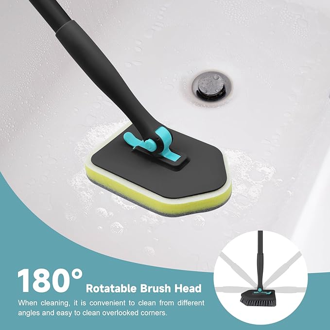 nacena Shower Scrubber with Long Handle, 4 in 1 Tile Tub Scrubber Brush with 3 - Image 3