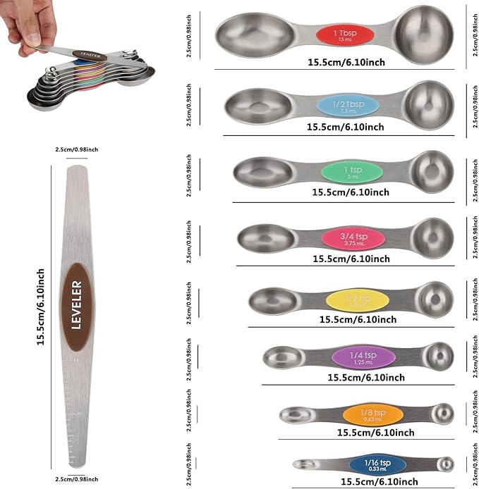 Magnetic Measuring Spoons Set of 9 Dual Sided Stainless Steel Measuring Spoons - Image 2