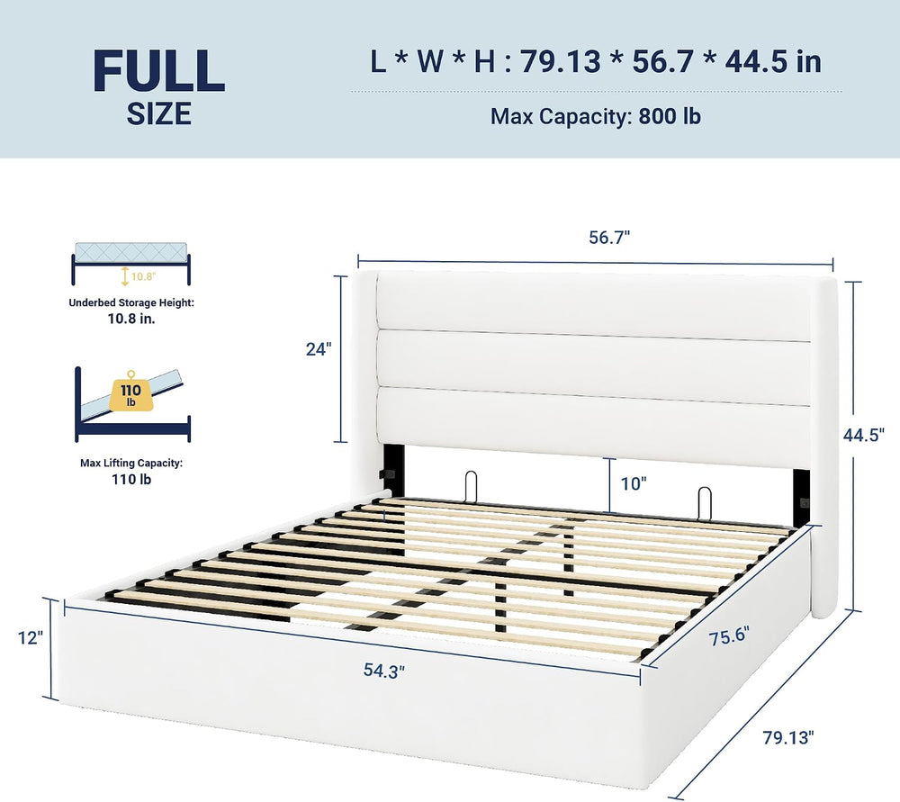 Allewie Full Size Lift Up Hydraulic Storage Bed Frame White