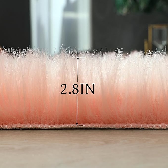 linmopm Faux Fur Rug Sheepskin Shag Fluffy Fuzzy Pink 3x3 ft Rugs - Image 5