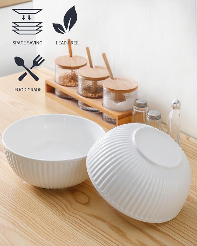 HASENSE Large Salad Bowls of 2, Porcelain 60 Oz Serving Bowl 8 Inch - Image 3